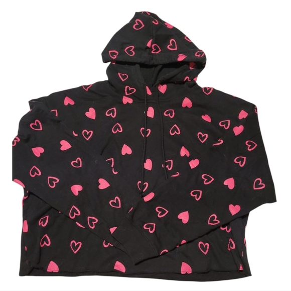No Boundaries Raw Hem Black Hoodie with Pink Hearts Size XXL - Picture 1 of 10
